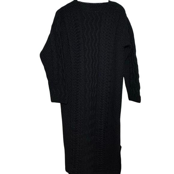 Donegal Knitters 100% Wool Black Cable Knit Made in Ireland Long Duster Sweater - Picture 5 of 8
